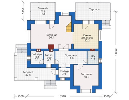 Планировка первого этажа :: Проект дома из кирпича 38-35