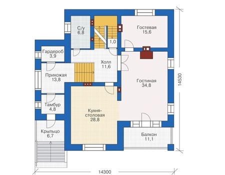 Планировка первого этажа :: Проект дома из кирпича 38-36