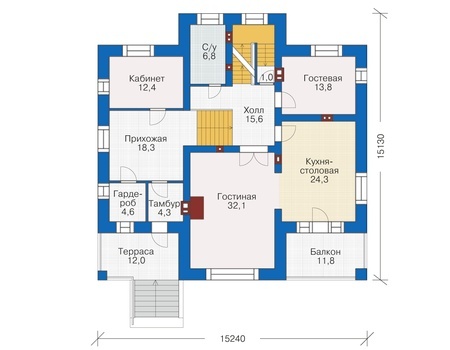 Планировка первого этажа :: Проект дома из кирпича 38-37