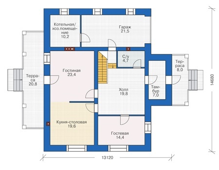 Планировка первого этажа :: Проект дома из кирпича 38-38
