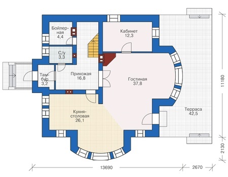 Планировка первого этажа :: Проект дома из кирпича 38-46