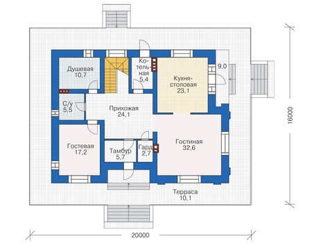 Планировка первого этажа :: Проект дома из кирпича 38-48