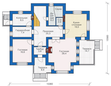 Планировка первого этажа :: Проект дома из кирпича 38-52