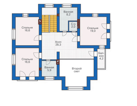 Планировка второго этажа :: Проект дома из кирпича 38-52
