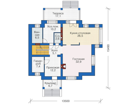 Планировка первого этажа :: Проект дома из кирпича 38-54