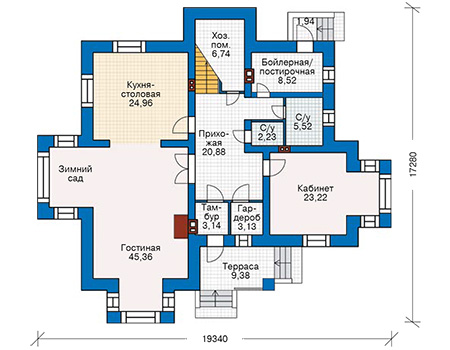 Планировка первого этажа :: Проект дома из кирпича 38-55