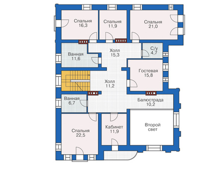 Планировка второго этажа :: Проект дома из кирпича 38-58