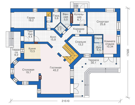 Планировка первого этажа :: Проект дома из кирпича 38-59