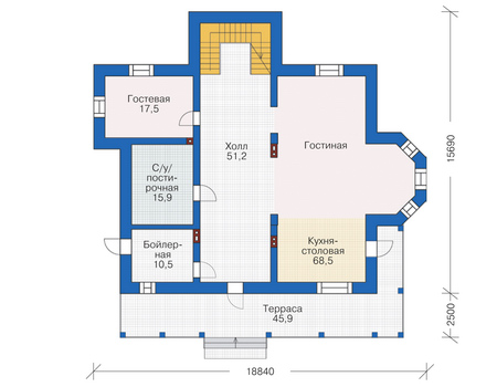Планировка первого этажа :: Проект дома из кирпича 38-61