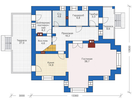 Планировка первого этажа :: Проект дома из кирпича 38-63