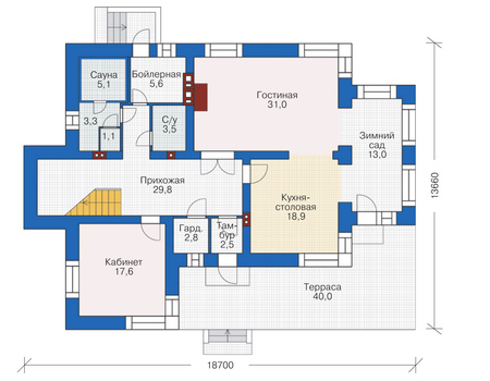 Планировка первого этажа :: Проект дома из кирпича 38-72