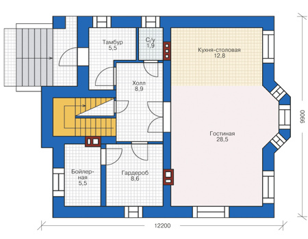 Планировка первого этажа :: Проект дома из кирпича 38-81