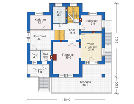 Планировка первого этажа :: Проект дома из кирпича 38-82