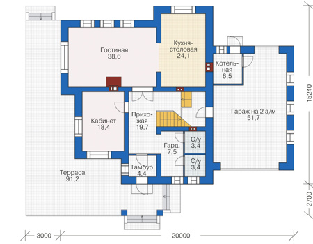Планировка первого этажа :: Проект дома из кирпича 38-84