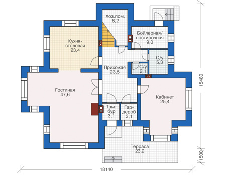 Планировка первого этажа :: Проект дома из кирпича 38-86