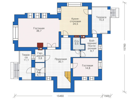 Планировка первого этажа :: Проект дома из кирпича 38-87