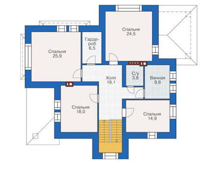 Планировка второго этажа :: Проект дома из кирпича 38-87