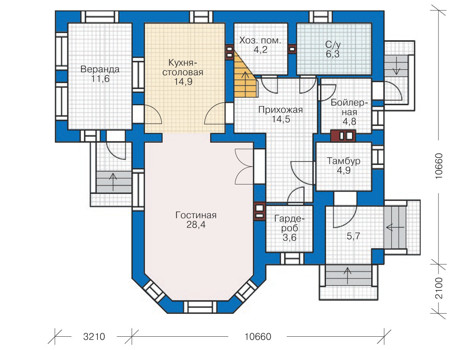 Планировка первого этажа :: Проект дома из кирпича 38-89