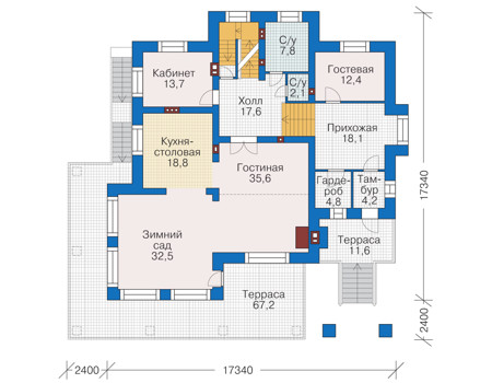Планировка первого этажа :: Проект дома из кирпича 39-05