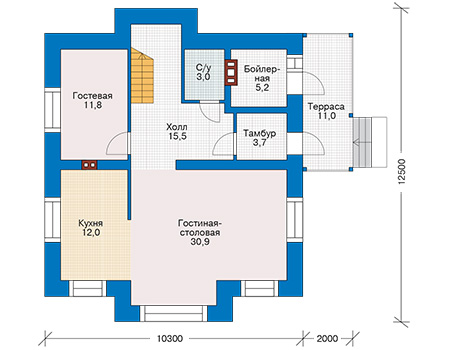 Планировка первого этажа :: Проект дома из кирпича 39-10
