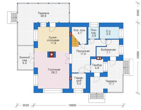 Планировка первого этажа :: Проект дома из кирпича 39-30