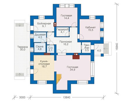 Планировка первого этажа :: Проект дома из кирпича 39-35