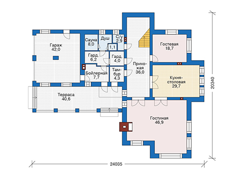Планировка первого этажа :: Проект дома из кирпича 39-53