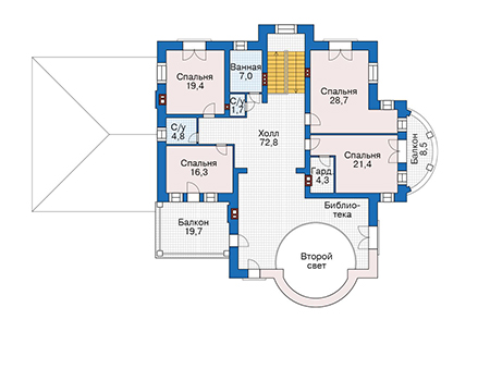 Планировка второго этажа :: Проект дома из кирпича 39-68