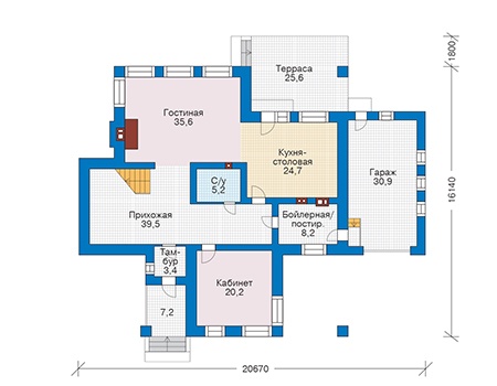 Планировка первого этажа :: Проект дома из кирпича 39-69