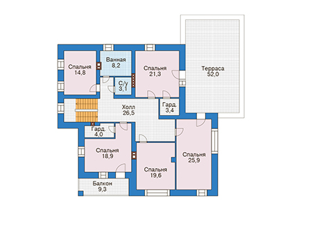 Планировка второго этажа :: Проект дома из кирпича 39-80