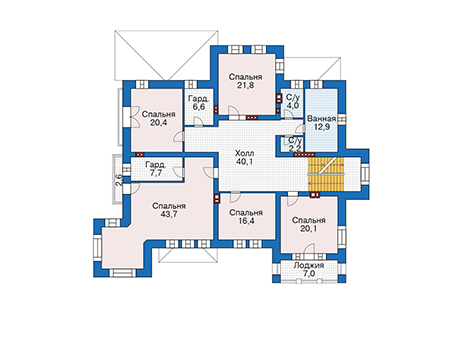 Планировка второго этажа :: Проект дома из кирпича 40-02