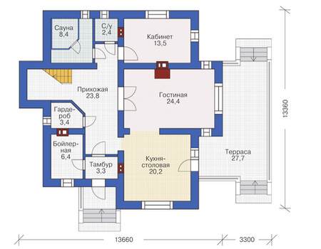 Планировка первого этажа :: Проект дома из кирпича 40-40