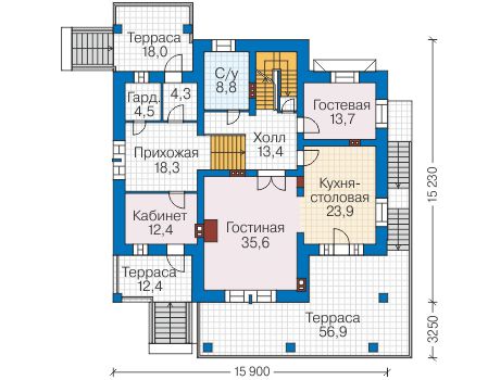 Планировка первого этажа :: Проект дома из кирпича 40-43