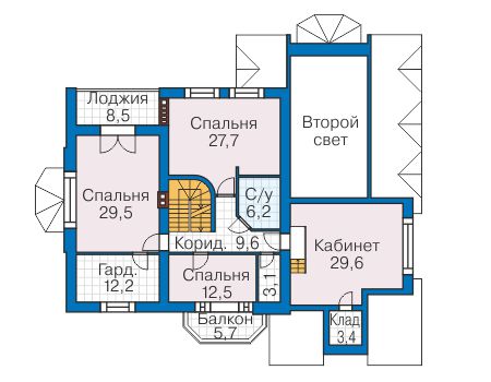Планировка второго этажа :: Проект дома из кирпича 40-63