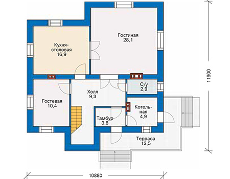 Планировка первого этажа :: Проект дома из кирпича 40-67