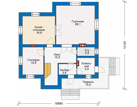 Планировка первого этажа :: Проект дома из кирпича 40-68