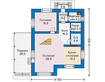 Планировка первого этажа :: Проект дома из кирпича 40-76