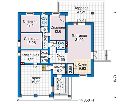 Планировка первого этажа :: Проект дома из кирпича 40-86