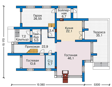 Планировка первого этажа :: Проект дома из кирпича 40-92
