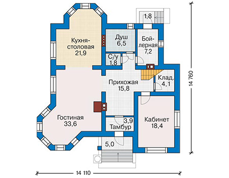 Планировка первого этажа :: Проект дома из кирпича 41-00