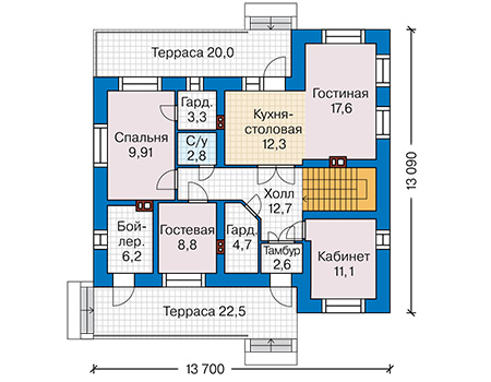 Планировка первого этажа :: Проект дома из кирпича 41-04