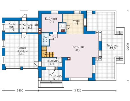 Планировка первого этажа :: Проект дома из кирпича 41-07