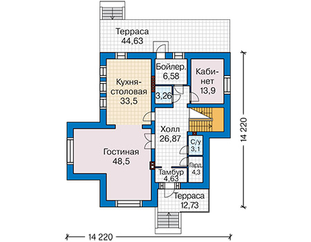 Планировка первого этажа :: Проект дома из кирпича 41-72