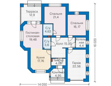 Планировка первого этажа :: Проект дома из кирпича 41-76