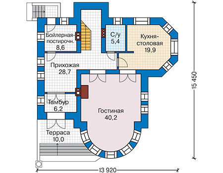 Планировка первого этажа :: Проект дома из кирпича 41-87