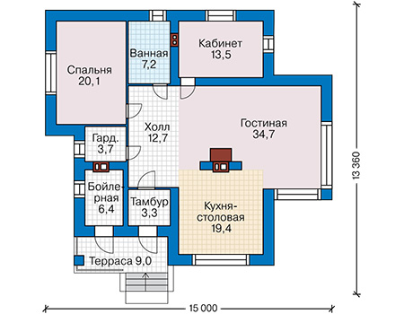 Планировка первого этажа :: Проект дома из кирпича 41-88