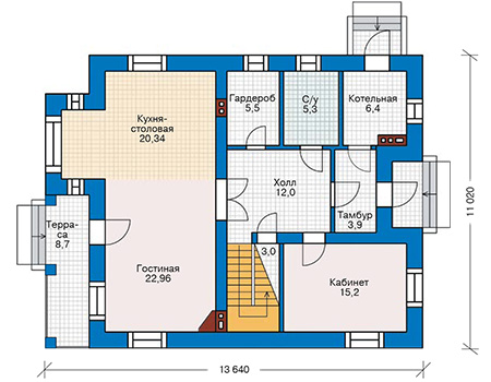 Планировка первого этажа :: Проект дома из кирпича 41-89