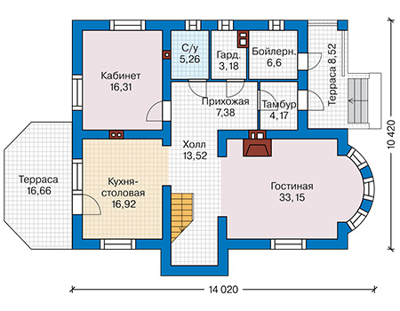 Планировка первого этажа :: Проект дома из кирпича 41-90