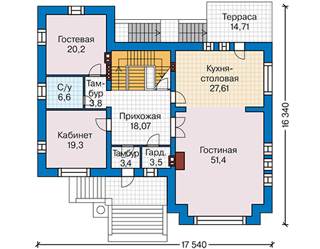 Планировка первого этажа :: Проект дома из кирпича 42-04