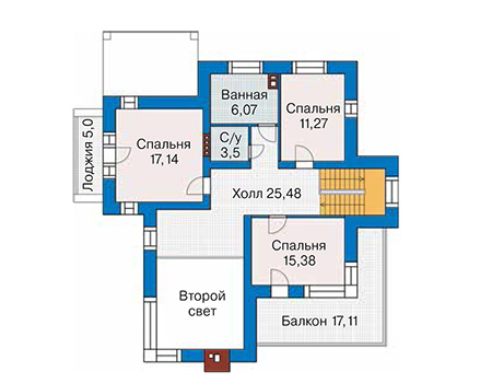Планировка второго этажа :: Проект дома из кирпича 42-07